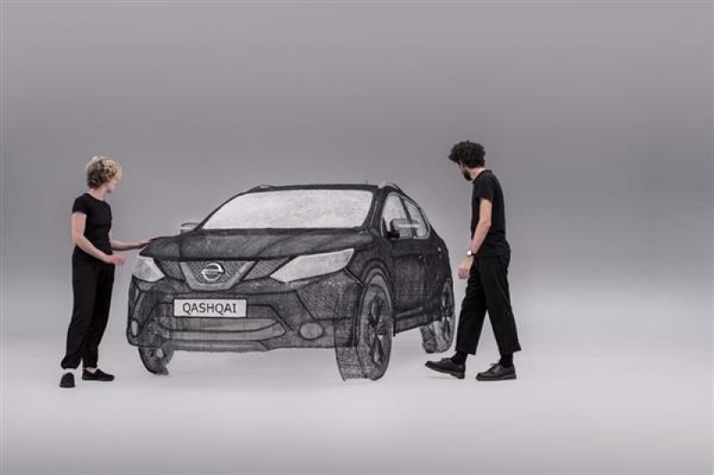 尼桑用3D打印笔画出一辆1:1尺寸的逍客车