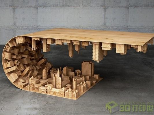 源于《盗梦空间》！大师借助3D打印技术打造“翻转的城市”咖啡桌