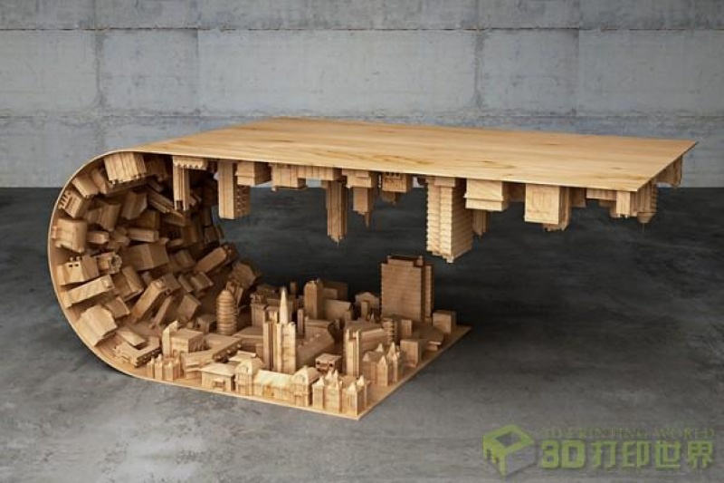 源于《盗梦空间》！大师借助3D打印技术打造“翻转的城市”咖啡桌